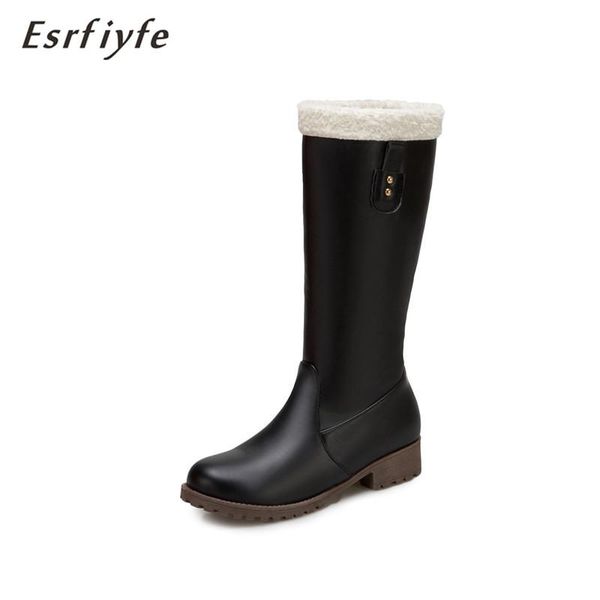 

boots esrfiyfe 2021 women snow fur tall knee high low mid heels platform woman shoes comfortable soles, Black