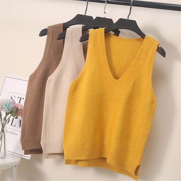 

korean v collar fork wool vest jacket loose sweater jacket fall 2021 women clothing spring and autumn knitting vest female, White