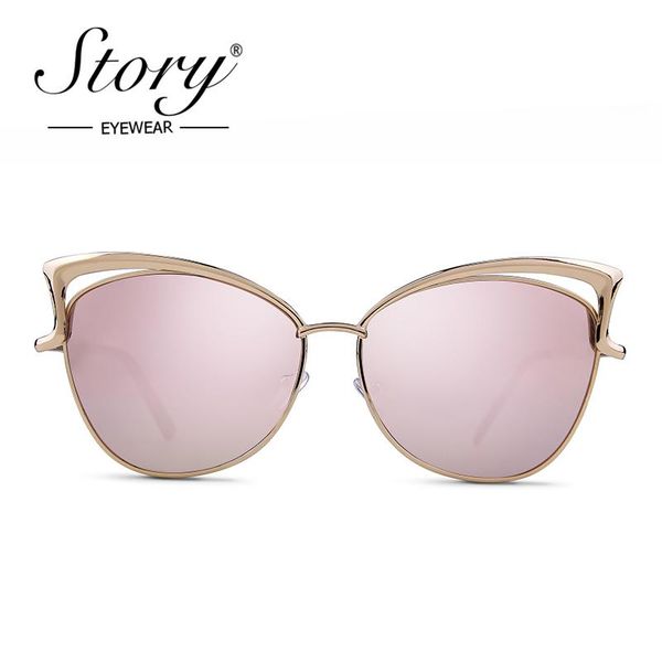 

sunglasses story fashion cat eye metal women 2021 brand designer vintage pink classic personality eyewear shade for female s3331, White;black