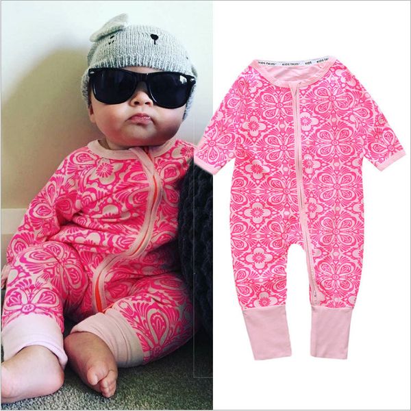 Autumn Baby Rompers Flower Stampa per neonaio Girn Giron Cotton Zipper Long Sleeve Suitsuits Girls Girl Clothes