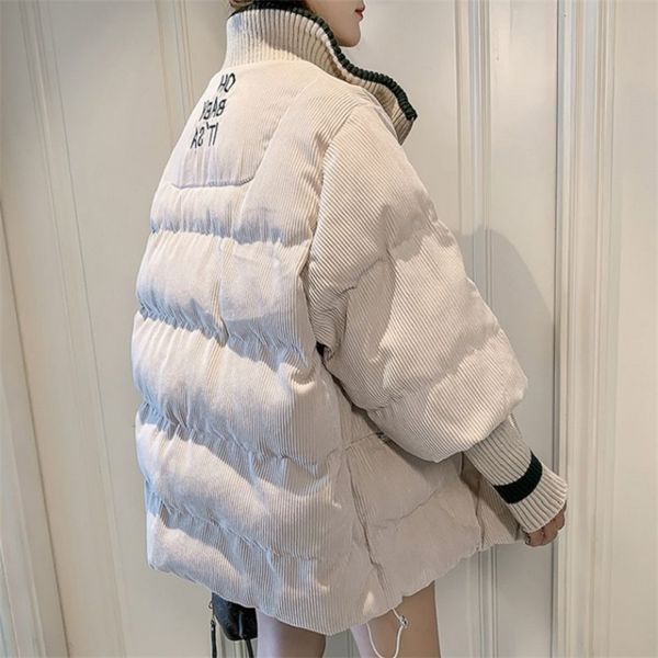 Giacca da donna invernale Cappotto imbottito in velluto a coste Lady Parka Pane da studente sciolto Abbigliamento Capispalla spesso 201217