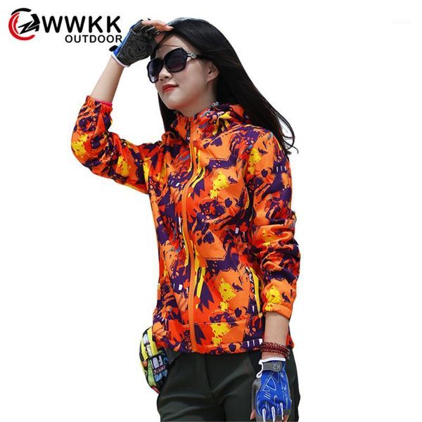

wwkk new hiking jacket camouflage fashion women waterproof breathable protection coats outdoor sport hoodies zipper jackets1, Blue;black