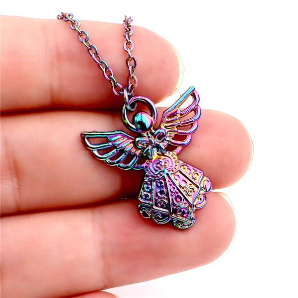 

1 шт. радуга цвет цинкового сплава ангел в платье с крыльями ожерелье женщины женские ювелирные изделия воротник бесплатная цепь из нержавею, Silver