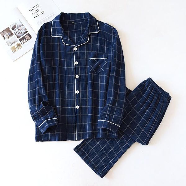 

men's sleepwear cotton men 2cps pajamas set spring autumn sleep plaid male casual pijamas suit loose shirt&pants nightwear, Black;brown