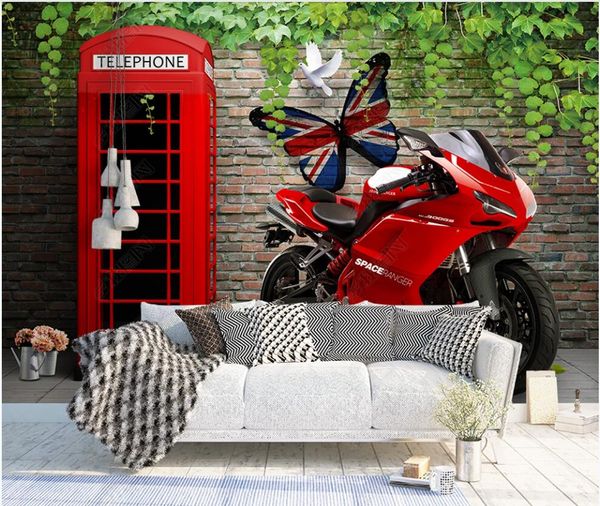 

custom p mural 3d wallpaper european and american industrial style motorcycle bar brick wall home decor living room 3d wall murals wallpaper