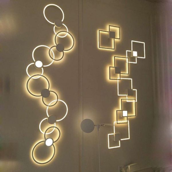 

wall lamp simple white metal paint hollow geometric design modern led lighting stairwell diy combination decoration warm