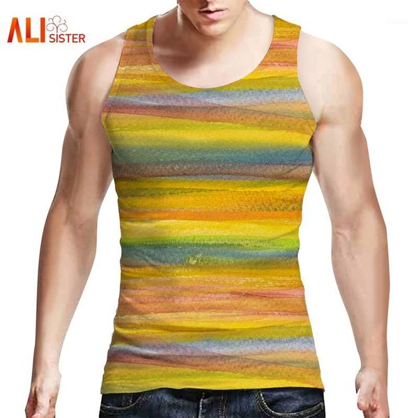 

men' tank wholesale- alisister colorfully stripe mens male femme fitness bodybuilding harajuku undershirts sleeveless vest dropshi, White;black