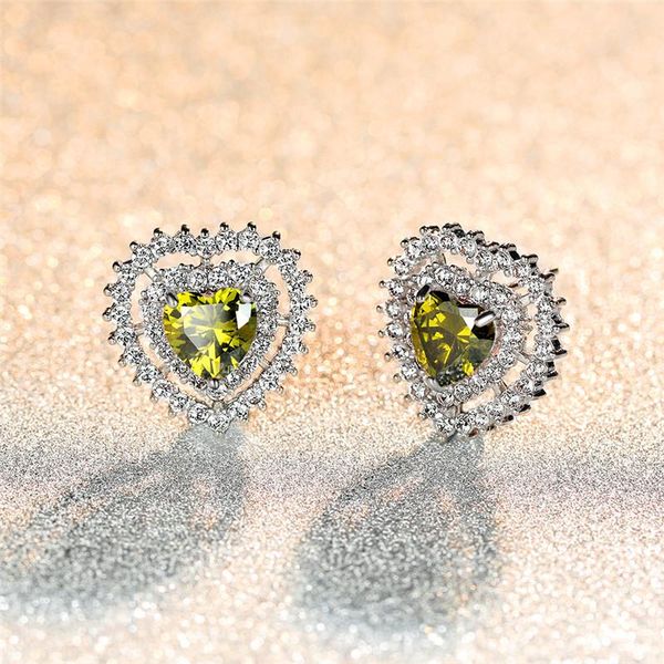 

stud luxury female rainbow crystal opal earrings charm silver color cute love heart hollow wedding for women, Golden;silver