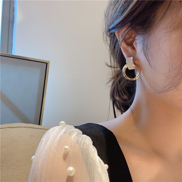

fashion 925 silver needle south korea dongdaemun geometric round earrings temperament opal stone ear studs internet celebrity simple earring, Golden