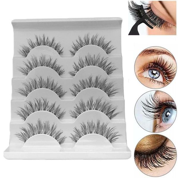 

5 pairs of natural soft eyelashes thick false eyelashes boxed natural curled false transparent stem