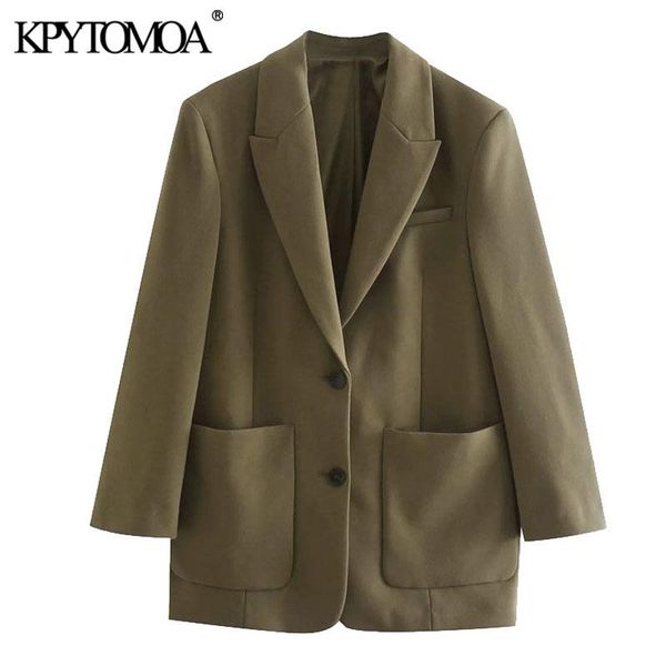 

kpytomoa women 2020 fashion with pockets oversized blazers coat vintage long sleeve back vents female outerwear chic, White;black