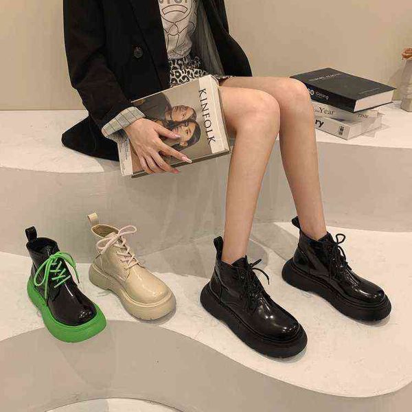 

female boots armano women's leather round head thick soled martin boots 2022 autumn and winter low rt boot's fashion sho, Black