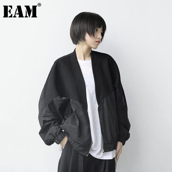 

eam] loose fit contrast color brief big size jacket new stand collar long sleeve women coat fashion spring autumn 2020 1db217, Black;brown