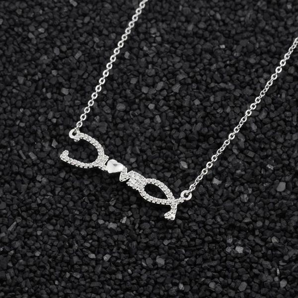 

pendant necklaces v attract cz stethoscope necklace women men jewelry love charm maxi choker 2021 bijoux femme gold color collier, Silver