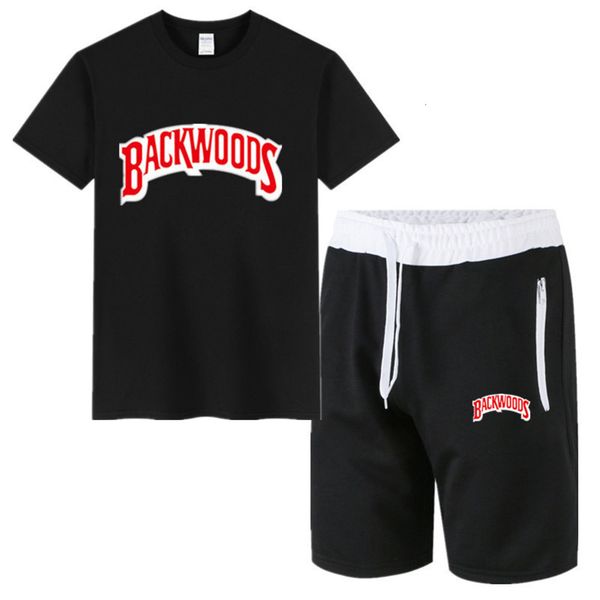 

sleeve summer backwoods men's leisure short sports coat fitness pants 5-point shorts + t-shirt set, Gray