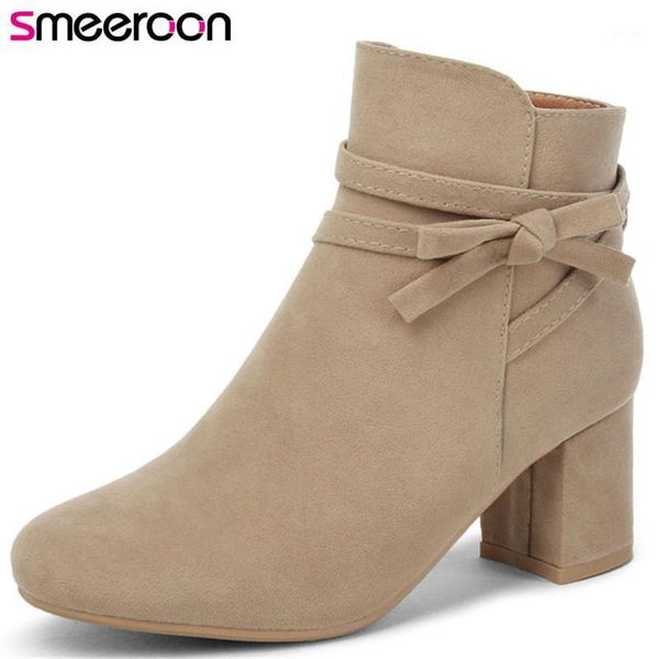 

smeeroon women boots high heels zip ankle boots for women autumn winter round toe wedding shoes big size 33-431, Black