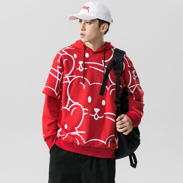 

hoodie autumn korean fashion ins loose couple's clothes men's fake two coats, Gray