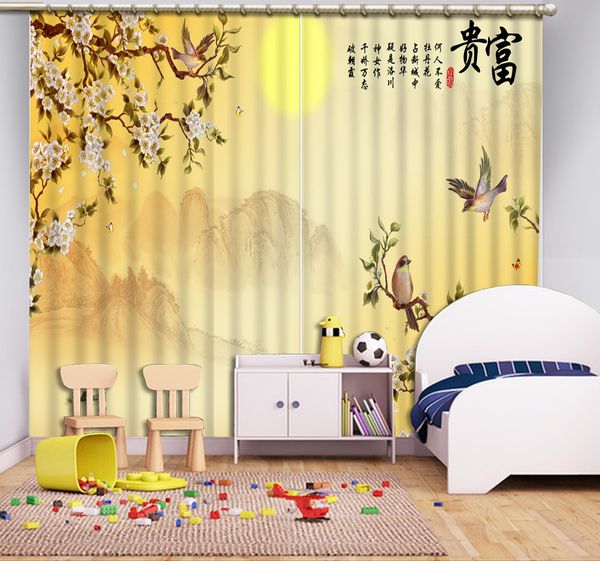 

2018 3d curtains flowers branches moon window curtain for living room bathroom shading decoration