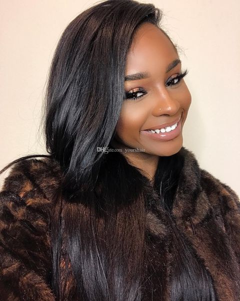 

brazilian peruvian indian straight unprocessed human hair 4 bundles with lace front closure 13*4 part with baby hair natural color, Black;brown