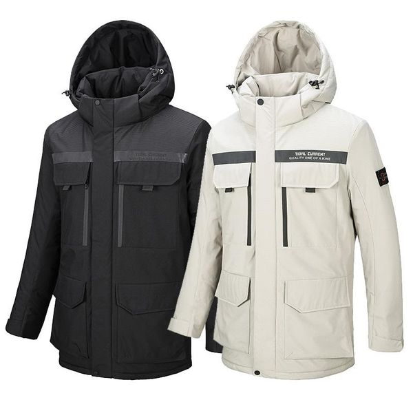 

amazon cross border winter heavy warm coat for men's loose large down jacket hooded cotton padded jacket medium length, Black