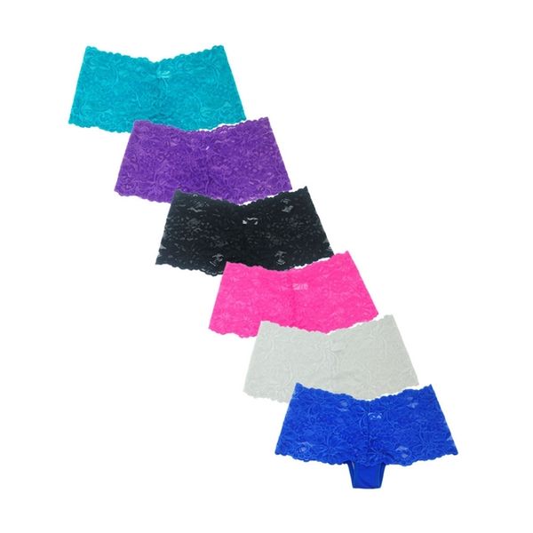 

6 pcs/lot g string women lace transprent low waist thongs briefs panties underwear women boxer boyshorts boy shorts y200425, Black;pink