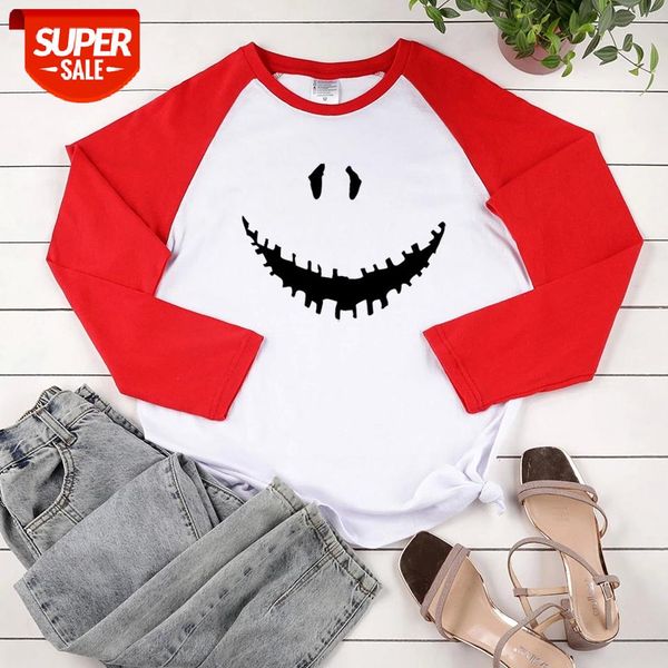 

pumpkin emotions printed halloween long sleeve t-shirts women autumn winter for teens harajuku two-tone stiching clothes #p17a, White