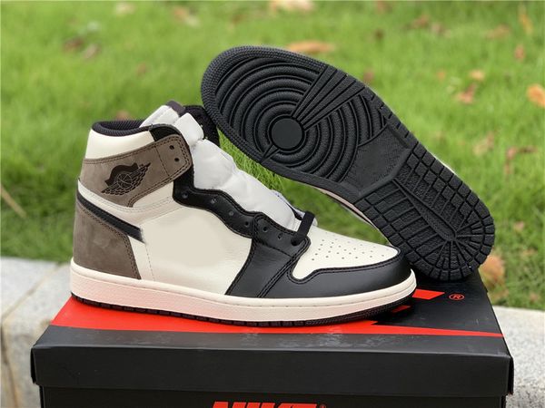 

2020 authentic 1 high og dark mocha sail black leather overlays 1s travis scott white men outdoor shoes sports sneakers with box