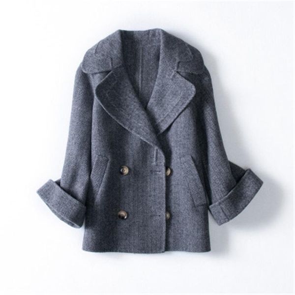 

women's trench coats winter women large size woolen coat atmosphere double-sided female suit collar trumpet sleeves full wool tide d863, Tan;black