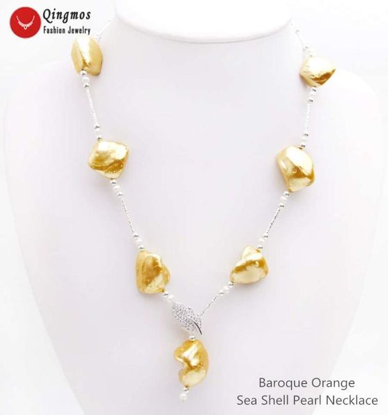 

qingmos trendy 15 * 20мм барокко sea shell жемчужное ожерелье для женщин с orange sea shell pearl длинное ожерелье ювелирные изделия 28 '' n, Silver