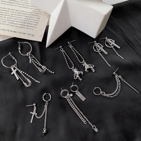 

dangle & chandelier shamir hip hop disco dancing earrings contracted punk ear bones chain unicorns long tassels eardrop cross couples stud, Silver