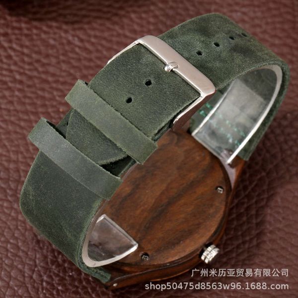 

belt new green watch black dark sandalwood wood shell digital face wood quartz watch men's watch, Slivery;brown