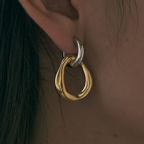 

charm designer earrings circle women 925 sterling silver needle retro two-color detachable two-wear hoop, Golden
