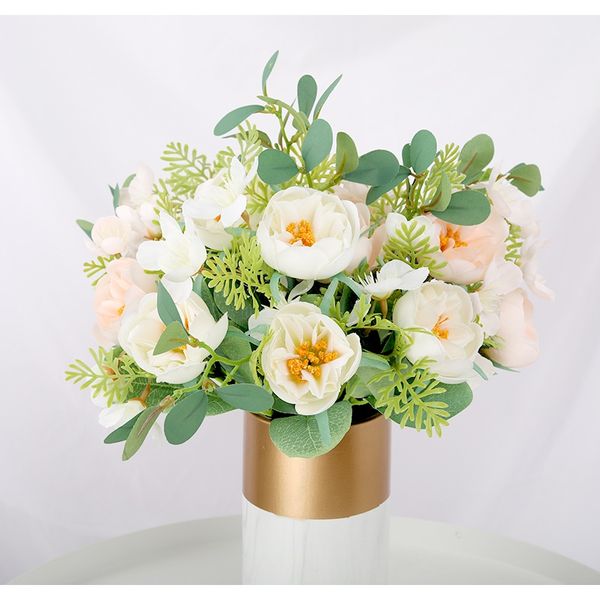 

5 головок белые розы искусственные цветы peony высокое качество для свадьбы украшения дома розовые поддельные цветы марок невесты букет неве