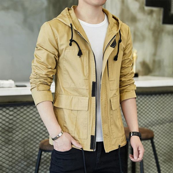 

men's jackets 2021 spring autumn casual hooded jacket men plus size solid color outwear man england style hoodies for, Black;brown