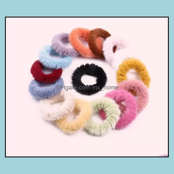 Acessórios de cabelo bebê, crianças maternidade de inverno pêlos de pele macio peludo peludo seamless banda elástica faixa elástica ponytai headwear 15