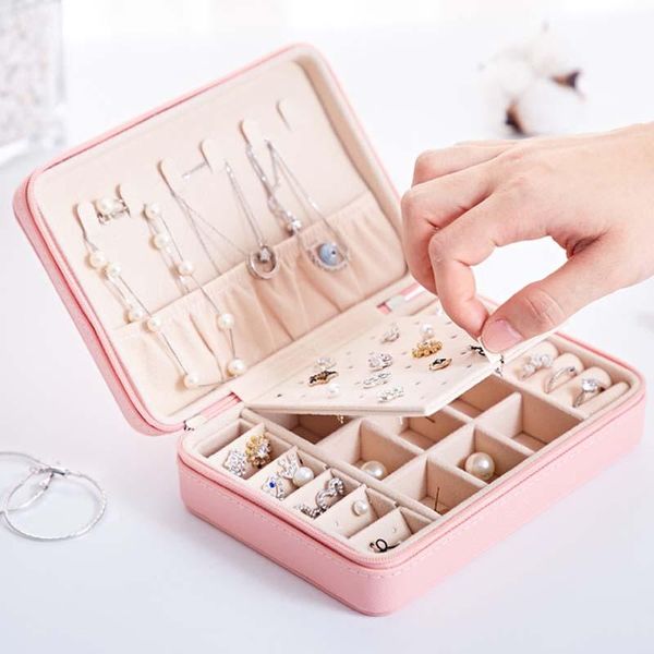 

jewelry box travel comestic jewelry casket organizer makeup lipstick display case storage box beauty container necklace gift, Pink;blue