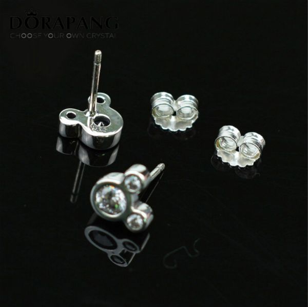 

2021 new authentic 100% 925 sterling silver white diamonds mi mouse earrings with clear cz fits european style jewelry 6009, Golden;silver