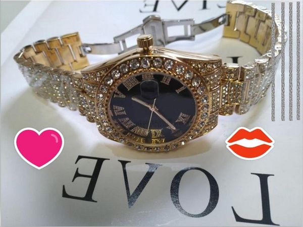 

strap glass womens diamond shinning automatic mens rhinestone steel full clock watches luminous sapphire super watch itmdp, Slivery;brown