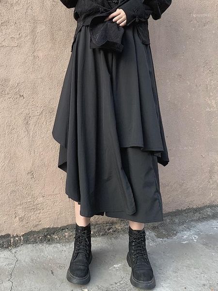 

summer vintagestacked pants women stacked wide leg pants woman fake two irregular skirts women1, Black;white