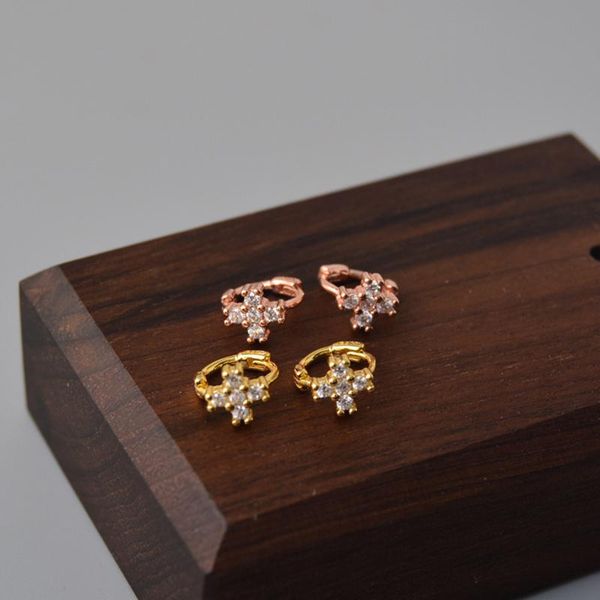 

925 sterling silver earrings fashion personality small zircon cross ear ring ear bone buckle wild woman girl jewelry