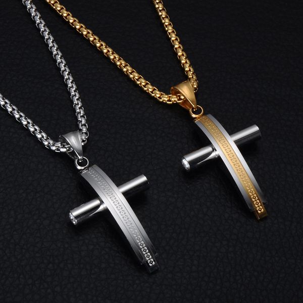 

stainless steel cross pendant necklace 18k gold plated men women necklace christian jewelry gold silver color