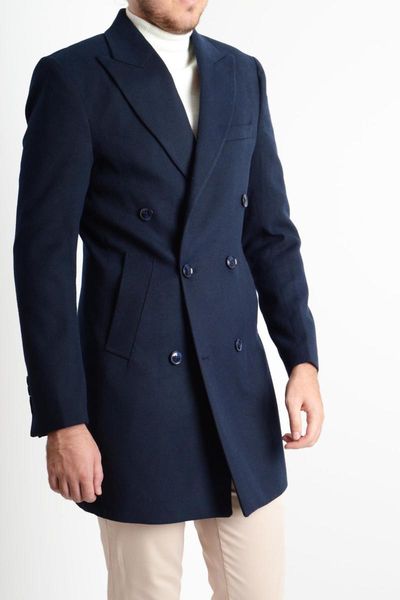 

dovetail collar stamp navy blue men 's coat, Black