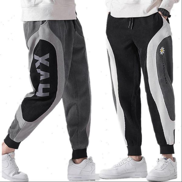 

new corduroy pants men fashion pants fleece beam closed the feet elastic waist casual velvet thicken mens trousers, Black