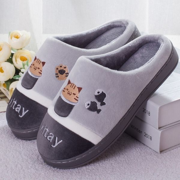 

mcckle women home cute cat slippers cartoon shoes non-slip soft warm house slippers indoor bedroom couples floor winter new y201026, Black