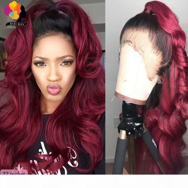 

remyblue body wave wig 13*4 red burgundy 150 density lace front human hair wig for women colored peruvian remy human hair wigs, Black;brown