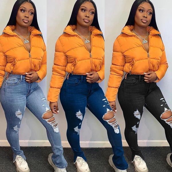 

hole slit hem jeans for women high waist jeans woman pants1, Blue