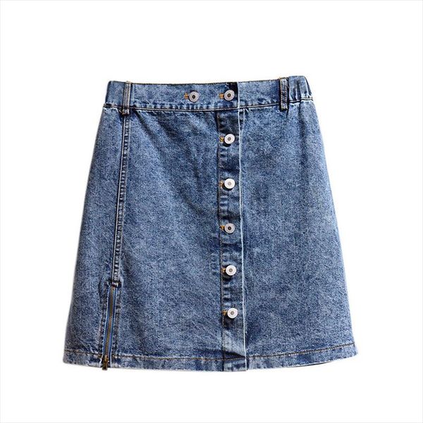 

plus size jeans skirts 2020 spring and summer elastic waist pocket button zipper decoration loose a line denim womens skirt, Black