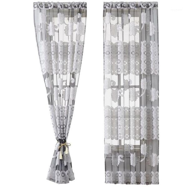 

curtain & drapes flower vine peony short single-piece perforated for living room drape panel sheer voilage-grey1