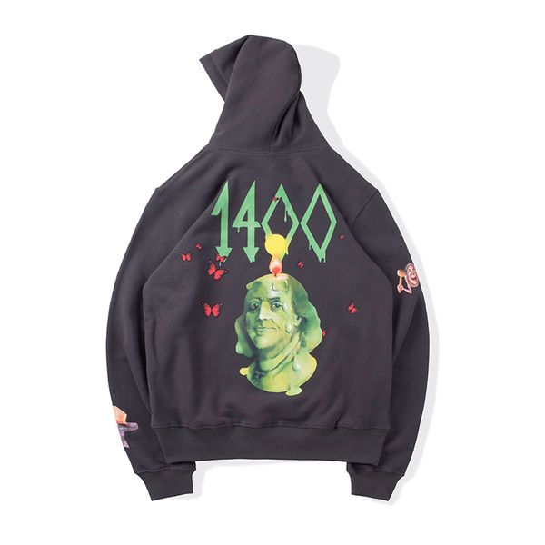 

2020 ins hip hop stars trippie redd life's a trip franklin candle butterfly hoodie men women skateboard hooded sweatshirt, Black