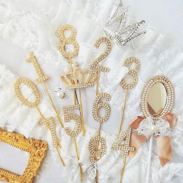 

cake decoration cake decor birthday dessert er 1pc gold diamond-studded number"0-9" crown collection
